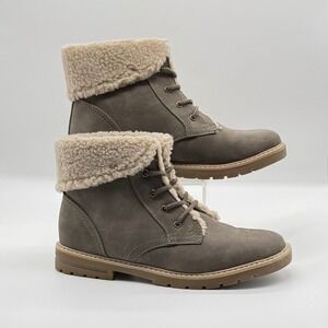 Sonoma Goods for Life Women's Taupe Faux‎ Fur Lined Lace Up Combat Boots Size 10